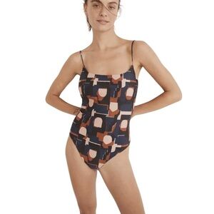 Madewell Second Wave Spaghetti Strap One Piece Swimsuit Small Color Collage NWT